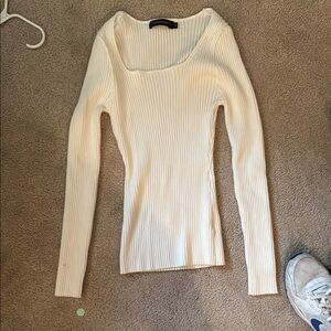 Women's Cream Ribbed Sweater